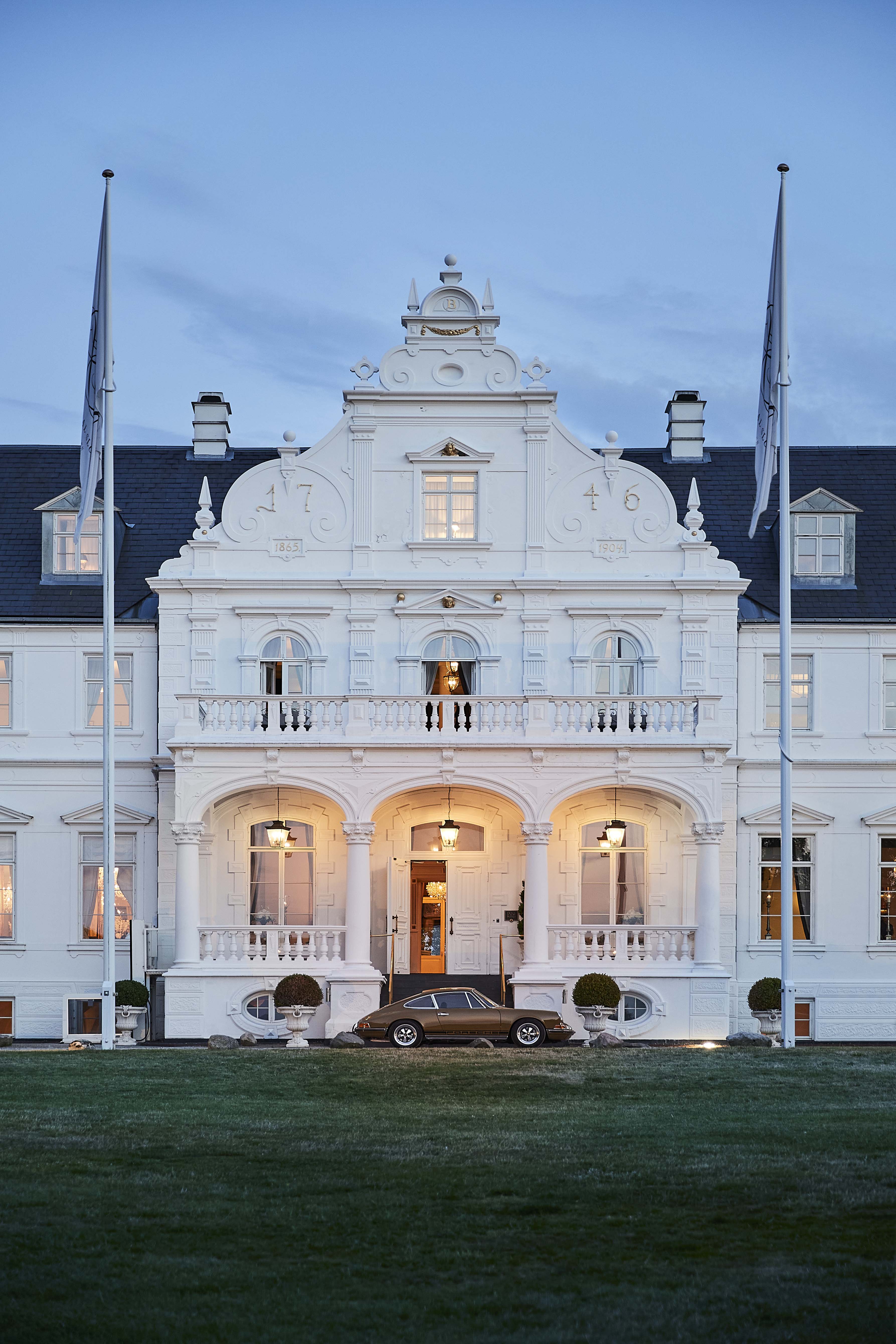 The illuminated castle facade